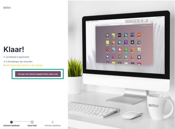 Odoo activatie sucessvol pagina
