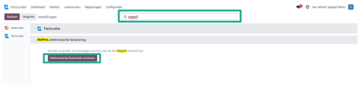 Odoo facturatie app instellingen