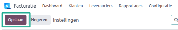 Opslaan knop in de Odoo facturatie app