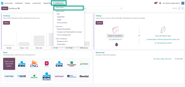 Odoo facturatie app dashboard