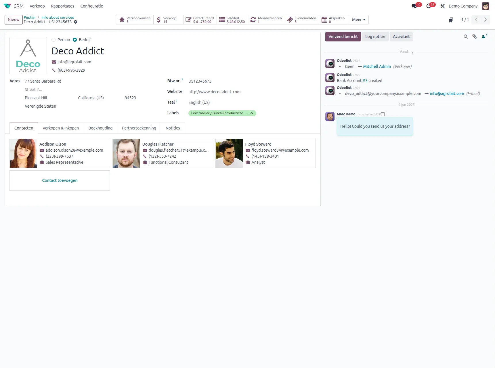 Odoo CRM app klantenfiche