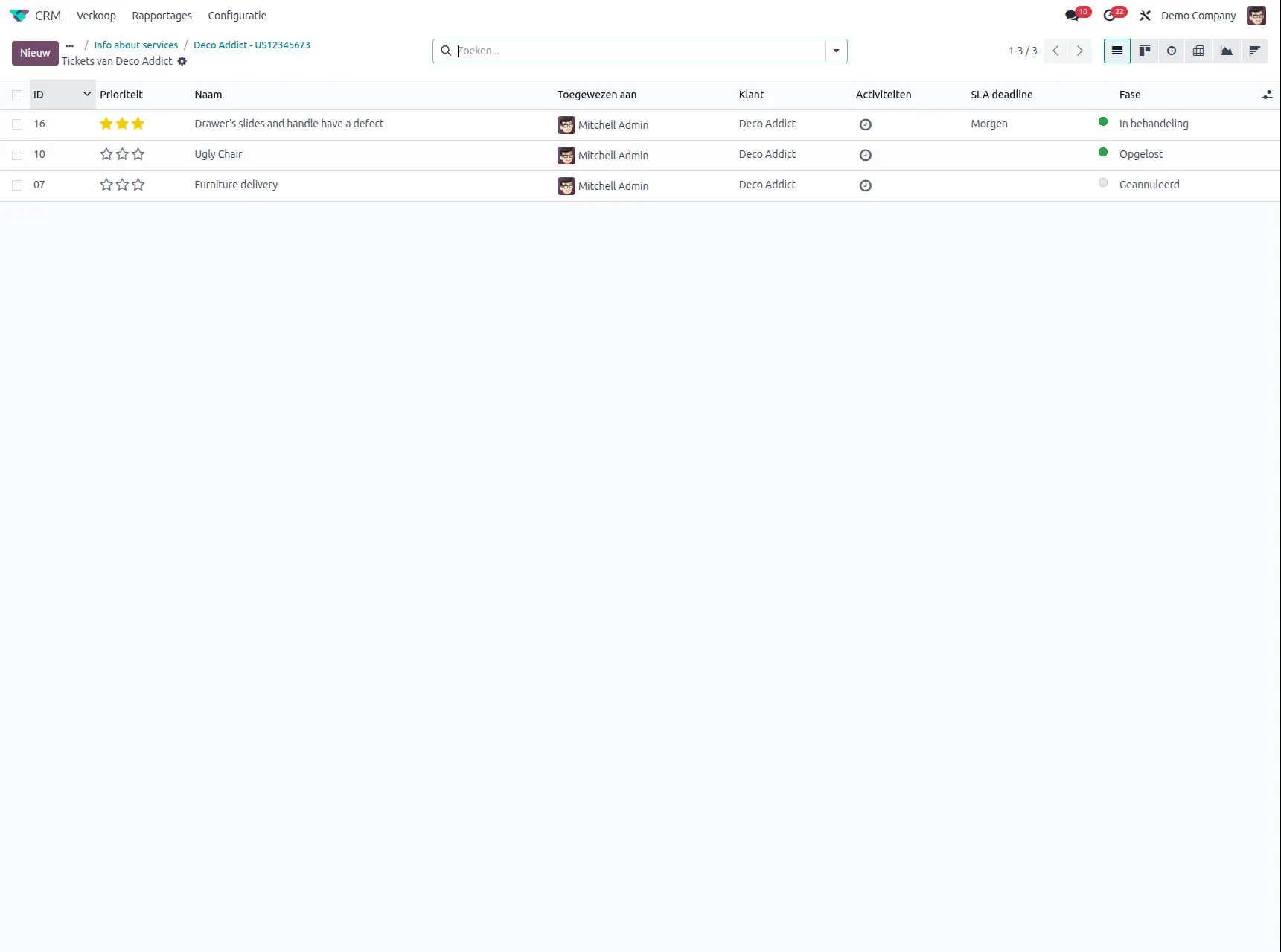 Odoo CRM app support tickets