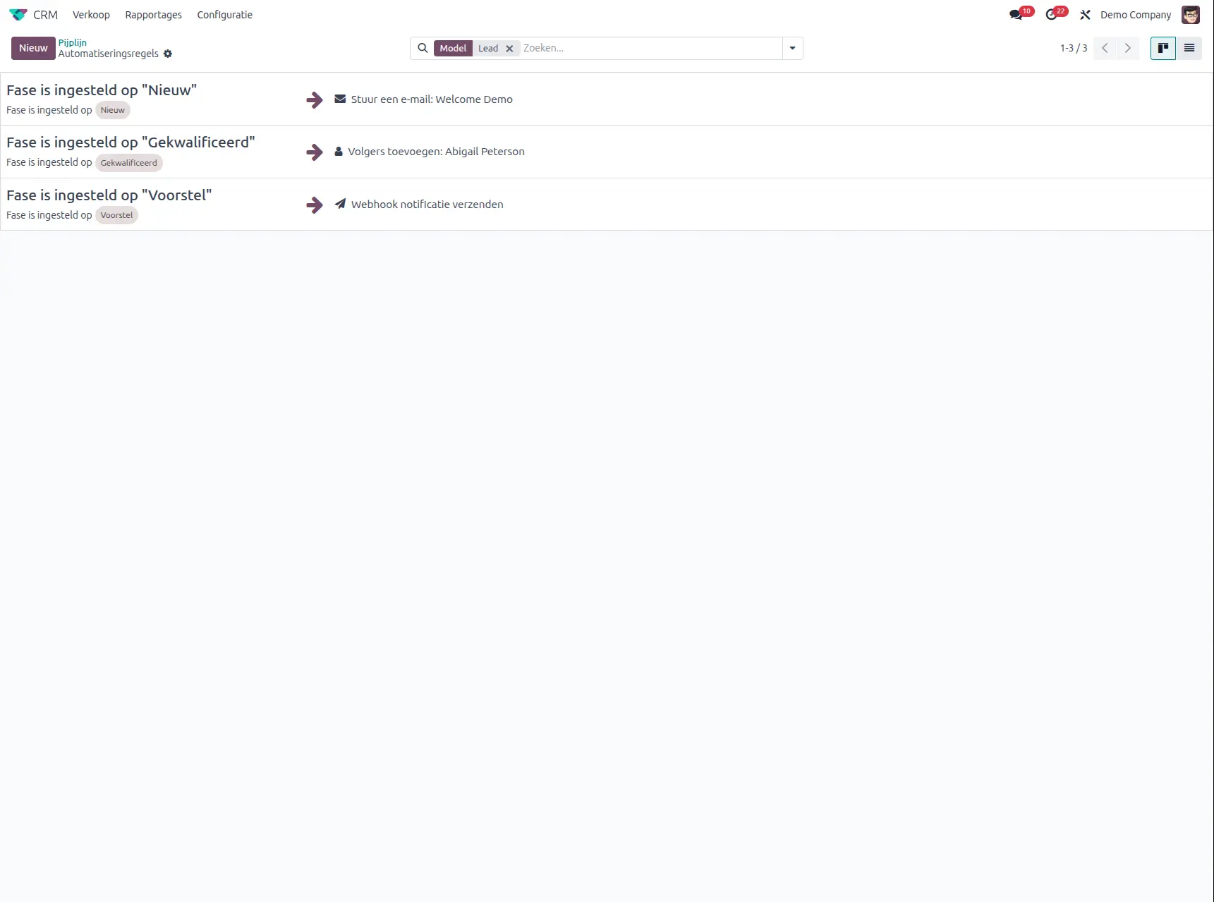 Odoo CRM app automatiseringen