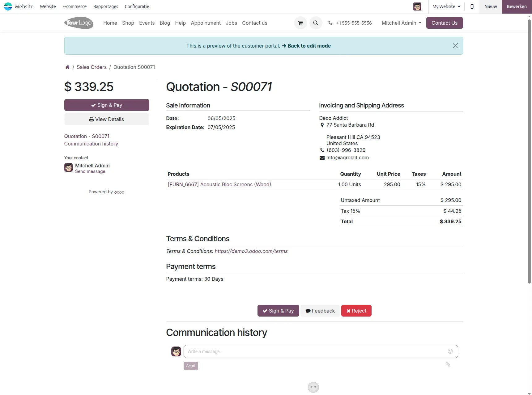 Odoo CRM app digitale quote
