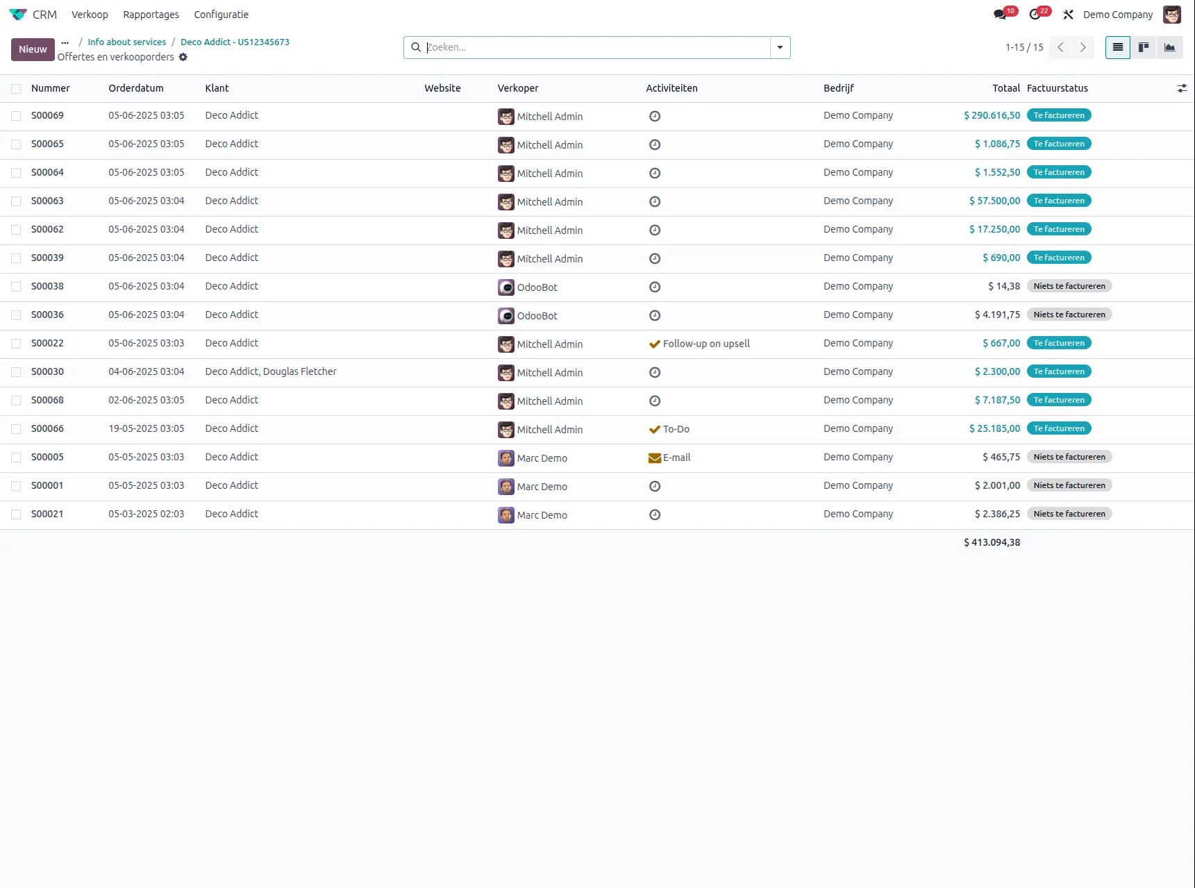 Odoo CRM app verkoopgeschiedenis